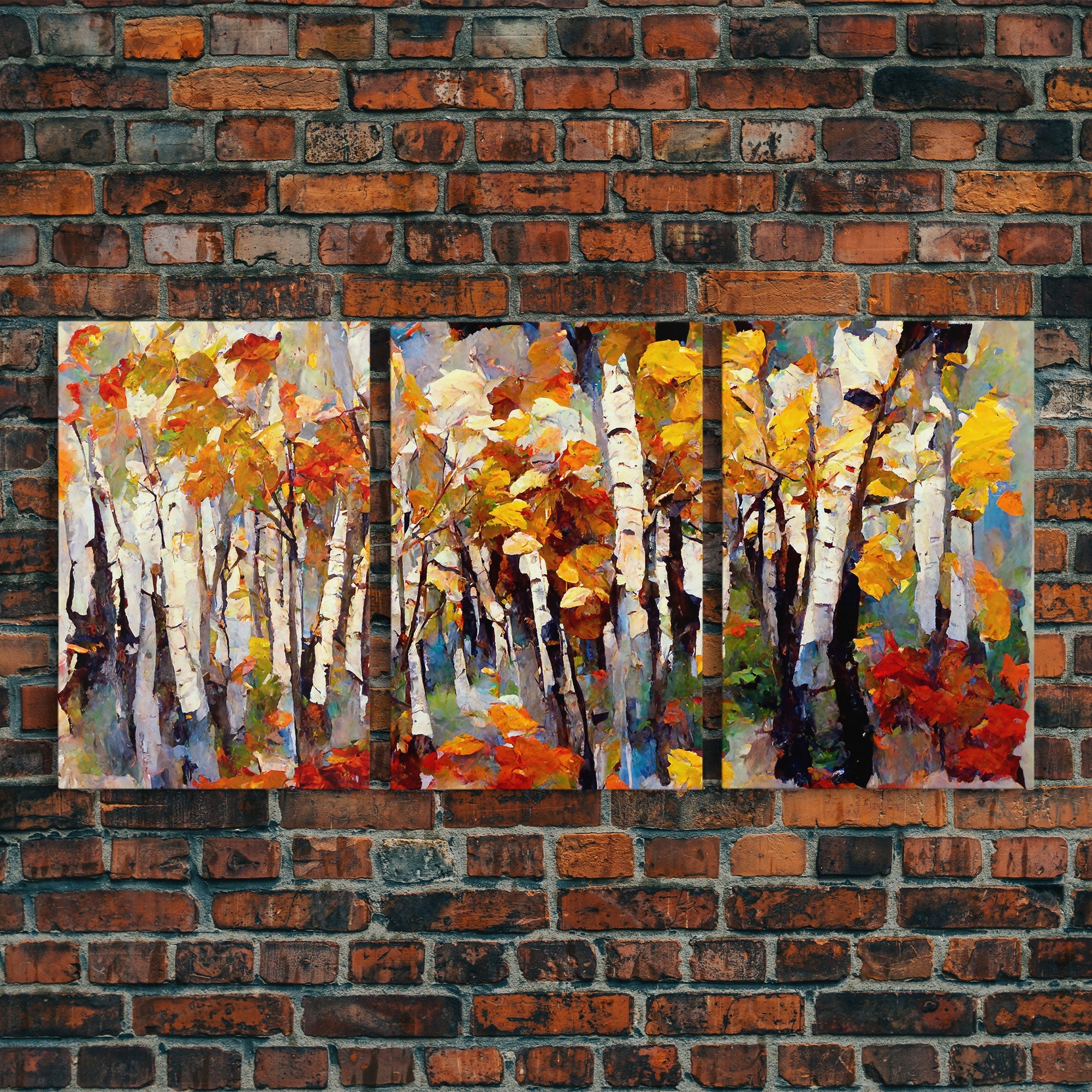 Birch Forest Watercolor, Birch Trees, 3 Piece Wall Art, Ready To Hang Canvas Print, Beautiful Living Room Wall Art Decor