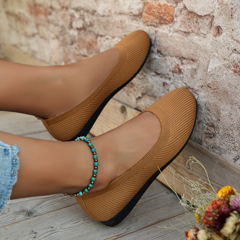 Round Toe Flats Shoes Casual Comfortable Soft Slip On Knit Mesh Shoes For Women See size chart under “more details”