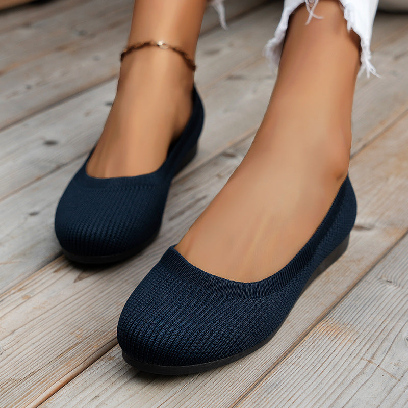 Round Toe Flats Shoes Casual Comfortable Soft Slip On Knit Mesh Shoes For Women See size chart under “more details”
